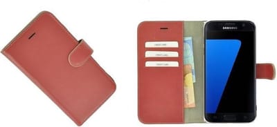 Pearlycase® Geschikt voor Samsung Galaxy S7 Hoesje Echt Leder Wallet Bookcase Oxyderood