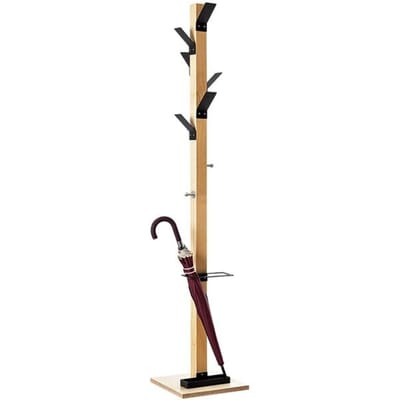 Staande kapstok Easycloth, van massief hout, met parapluhouder, zwart