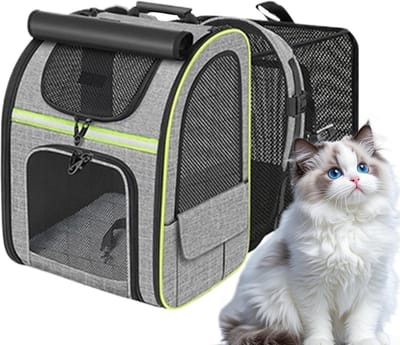 Reismand kat-reistas kat-katten reismand-Uitbreidbare huisdierenrugzak - Draagbare kleine hondendraagtas - Ademende opvouwbare huisdierenrugzak - Geschikt voor buitenreizen, motorrijden, wandelen, kamperen - Grijs - 62x34x43cm