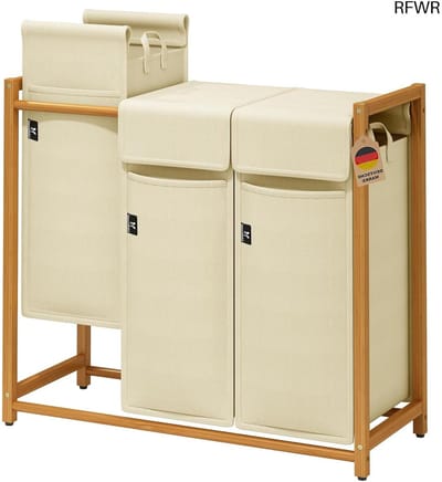 RFWR® Bamboe Wasmand met 3 Vakken en Afneembare Waszak - 150L