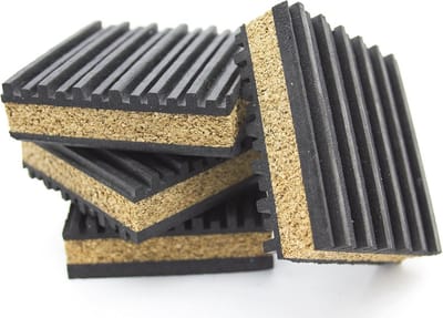 Anti Vibratie Pads - Rubber en Kurk - 4 Pack 3" x 3" x 7/8" voor Geluidsoverdracht Isolatie
