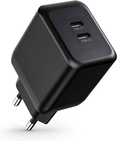35w usb C Adapter 2 Poorten - GaN Tech - Snellader - Usb C Lader met 2 usb C Poorten - Voor Telefoon, Tablet en Laptop - Zwart