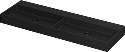 INK United wastafel porselein dubbele wasbak zonder kraangat inclusief porseleinen click plug en verborgen overloop systeem 140x45x11cm, mat zwart