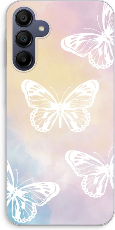 Case Company® - Hoesje geschikt voor Samsung Galaxy A15 hoesje - White butterfly - Soft Cover Telefoonhoesje - Bescherming aan alle Kanten en Schermrand