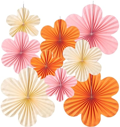 Dailygoods- Papieren Bloemen 9 Stuks - Papieren Bloemen Decoratie - Feest Decoratie - Bruiloft Decoratie - Tuinfeest Accessoires - Cellulose Materiaal - Feestdecoratie