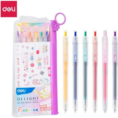 Deli gelstiften 0,5 mm, schrijfwaren voor kantoor, 6-pack (rood/blauw/geel)