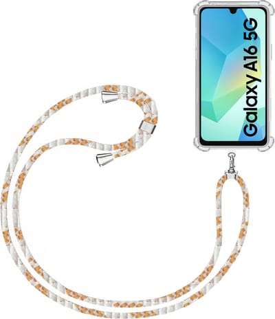 Telefoonkoord + Hoesje Geschikt voor Samsung Galaxy A16 5G - Lengte Verstelbaar - Telefoonketting - Shock Proof Case - Wit Goud