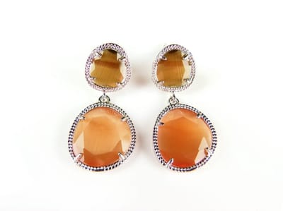 Zilveren oorringen oorbellen Model Vongole gezet met oranje en bruine stenen