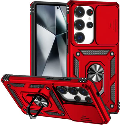 Coverup Hoesje - Geschikt voor Samsung Galaxy S25 Ultra Hoesje - Coverup Armor Ring Kickstand Back Cover met Camera Shield - Rood