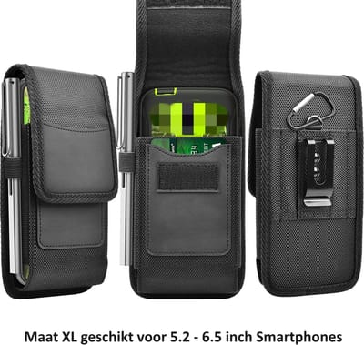 Robuuste Heuptas Voor Smartphone I Met Riemclip & Karabijnhaak Telefoon Tas I Telefoonhouder Riem I Incl . Creditcardvakje I Oxford I XL I Voor voor 5.2 - 6.5 inch Smartphones