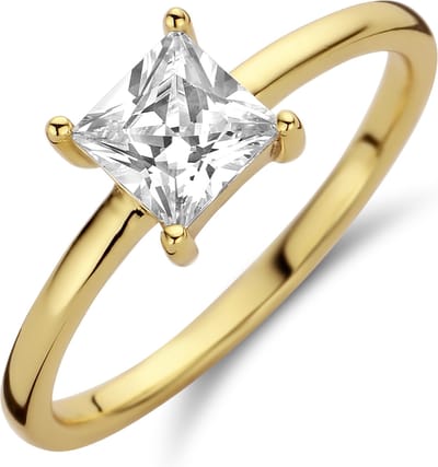 New Bling 9NB-0598-54 Zilveren Ring Dames - Zirkonia - Chaton - Vierkant - 5 mm - Maat 54 - Goudkleurig