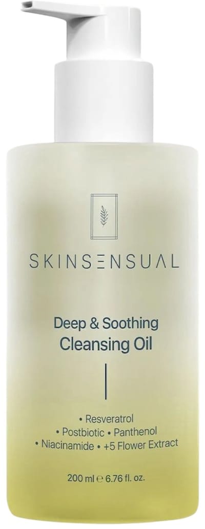 Skin Sensual- Diepe en Kalmerende Reinigingsolie | Vochtinbrengend en Verzachtend Effect, Bevat Resveratrol, Postbiotic, Panthenol, Niacinamide, +5 Bloemextract , Voor Alle Huidtypes - 200 ml