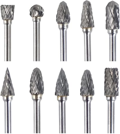 Dailygoods- Freesset 10 Stuks - Wolfraamcarbide - Roterende Frees - Voor Graveren/Slijpen - Multifunctioneel Gereedschap - Diverse Vormen - Roterende Frezen
