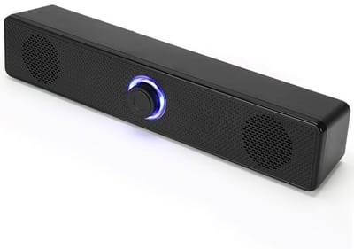 Oneay 2.0 stereo PC soundbar met Bluetooth en USB – Computerluidsprekers met LED volumeregeling – Compacte gaming speaker voor laptop en monitor – Zwart