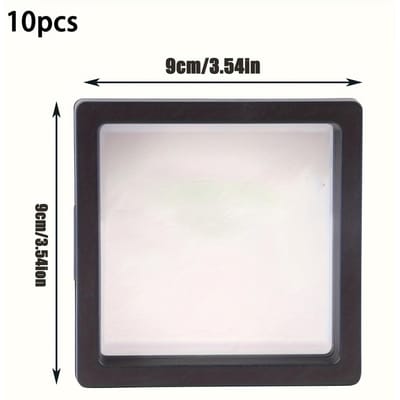 Lot de 10 étuis de protection flottants 3D avec cadre d'affichage noir et support transparent pour spécimen de médaille de bijouterie 10pcs black 9*9*2cm