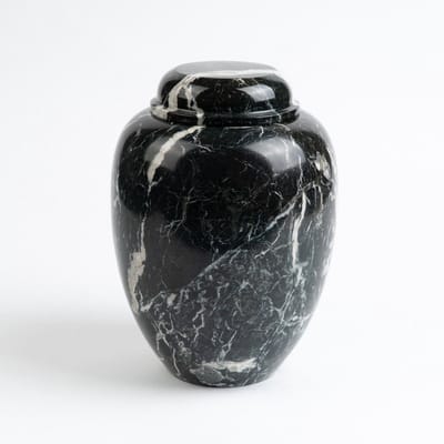 Natuurstenen Urn Groot 3,5 liter Zwart Marmer Met Witte Ader - Urn voor Menselijke As - Crematie Urn voor As Volwassenen