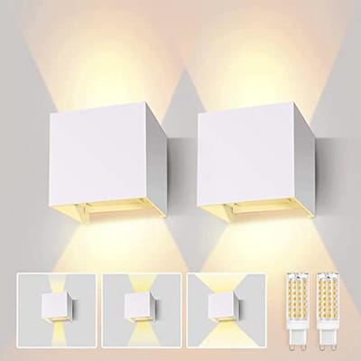 Wandlamp met verwisselbare G9 LED, instelbare stralingshoek, buitenverlichting, warm wit, 3000K, aluminium, 2 stuks