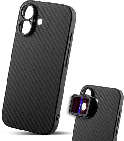 MOJOGEAR 17mm lens case voor iPhone 17 - Hoesje met 17mm Schroefdraad voor Lenzen - Carbon - Zwart