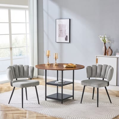 Set Tafel En Stoelen - Ronde Eettafel Met Dubbele Opbergruimte En 2 Stoelen - Voor Kleine Eethoek En Appartement - Hout En Metaal - Lichtgrijs