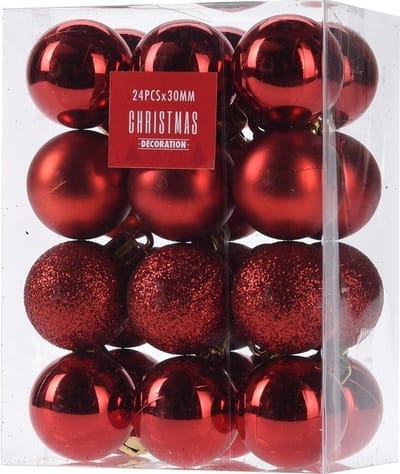 Christmas Decoration Mini kerstballen - 24x st - rood - D3 cm - kunststof - kerstversiering - onbreekbaar