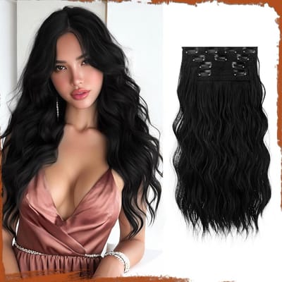 Natuurlijke Krullende Volume Haarverlenging Zwart Clip-in 4 Delige Set