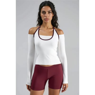Slim Fit Gebreide Blouse met U-Hals en Contrasterende Afwerking