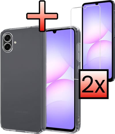 Hoesje - Met 2x Screenprotector - Geschikt voor Samsung Galaxy A07 - Sterk & Shockproof - Back Cover - Siliconen Case - Telefoon Hoes - Transparant