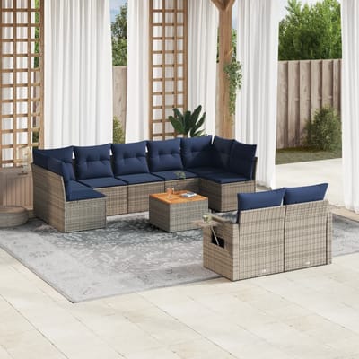 vidaXL - 10-delige - tuinbankset - met - kussens, - grijs - polyrotan