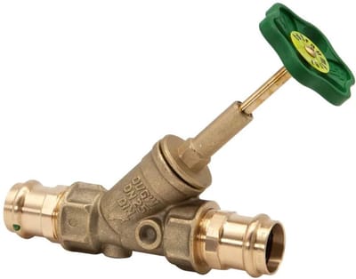 Schlösser Armaturen JS Vrijstroomventiel met persaansluiting (binnendraad), zonder aftapkraan, met stijgende spindel, DN25, persdiameter 28mm, DVGW gekeurd, 0015082800001