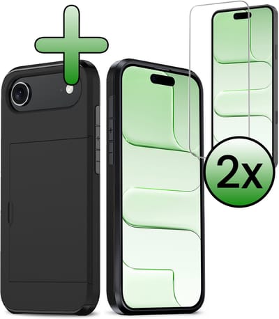 Hoes Geschikt voor iPhone Air Hoesje Hard Case Met Pas Houder Met 2x Screenprotector - Hoesje Geschikt voor iPhone Air Hoes Shockproof Hard Cover Met Kaarthouder - Zwart