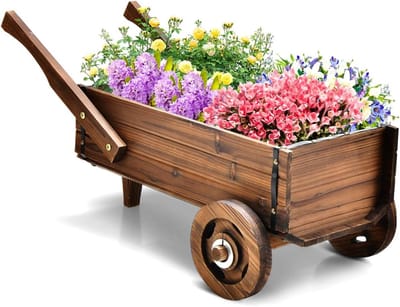 KOMFOTTEU Bloemenwagen op wielen, plantenwagen met afvoergaten, bloemenstandaard met handgrepen, bloemenplantenwagen voor tuin en terras