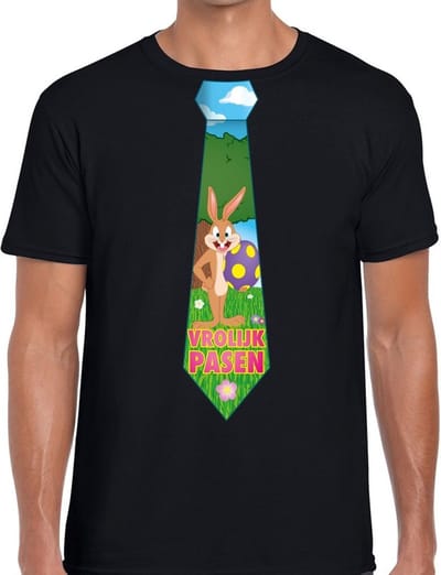 Zwart Paas t-shirt met paashaas stropdas - Pasen shirt voor heren - Pasen kleding S