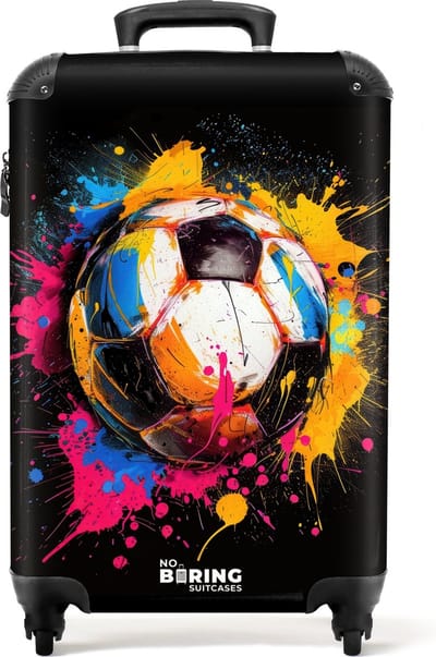 NoBoringSuitcases.com® - Handbagage koffer lichtgewicht - Reiskoffer trolley - Voetbal met kleurrijke graffiti - Rolkoffer met wieltjes - Past binnen 55x40x20 en 55x35x25