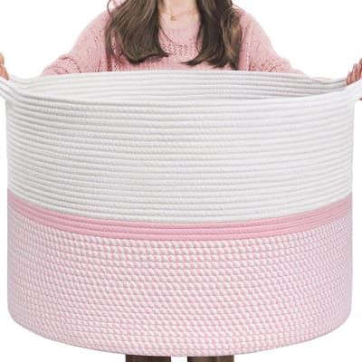 Extra grote katoenen opbergmand met handgrepen - ideale decoratieve oplossing voor speelgoed en dekens
