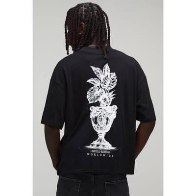Zwart Oversized Boxy T-shirt Met Palmbladnerf Print | Black | Size Small