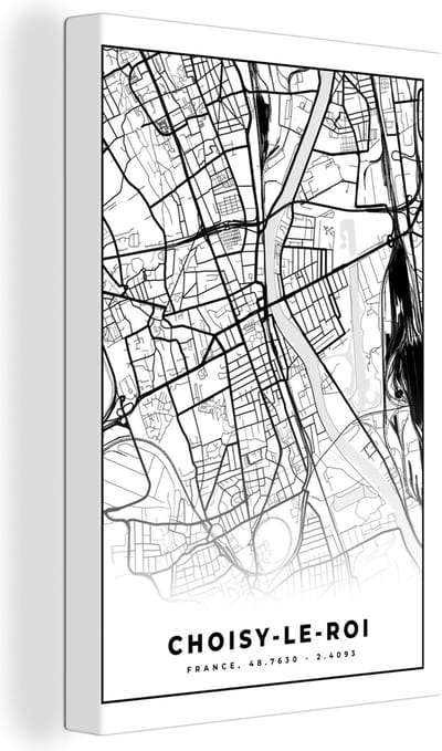 Canvas Schilderij Frankrijk - Choisy-le-Roi - Plattegrond - Stadskaart - Kaart - Zwart wit - 20x30 cm - Wanddecoratie