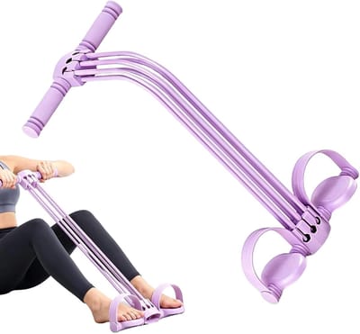 Spanningstouw Elastisch - Fitness Pedaal - Full Body Workout - Zes Buis Ontwerp - 55 x 33 cm - Paars