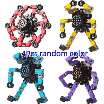4 STUKS Transformeerbare Fidget Spinners voor Kinderen en Volwassenen Stressverlichting Sensorisch Speelgoed voor Jongens Meisjes Vinger Gyroscoop Decompressie Speelgoed black