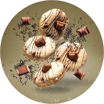 Indoorart - Muurcirkel Zwevende Donuts Forex 30 cm - Wanddecoratie - Afbeelding op Forex - Inclusief ophangplaat