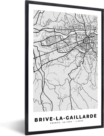 Fotolijst incl. Poster - Frankrijk – Plattegrond – Kaart – Brive-la-Gaillarde – Stadskaart - 40x60 cm - Posterlijst