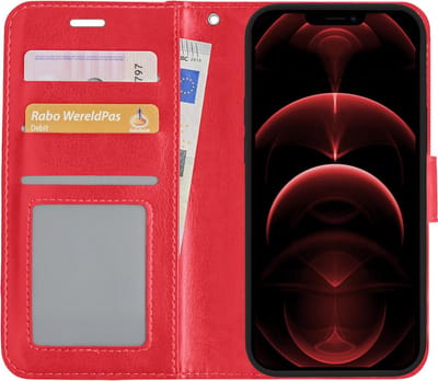 Hoes - Met Pasjeshouder - Geschikt voor Apple iPhone 13 Mini - Luxe Bookcase Portemonee - Flip Case - Kunstleer Book Case - Flipcase - Book Cover - Walletcase - PortemonneeHoes - Rood