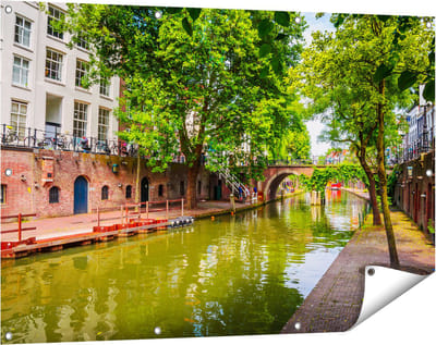 Gards Tuinposter Oudegracht in Utrecht - 120x80 cm - Tuindoek - Tuindecoratie - Wanddecoratie buiten - Tuinschilderij