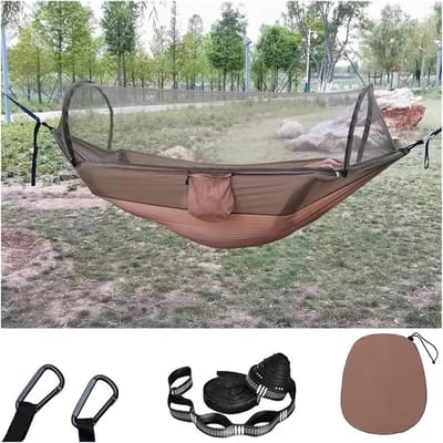 Dubbele Hangmat - Kampeerhangmat Klamboe - Buiten Ontspannen - Inclusief Boomriemen - 270x140 cm - Khaki Army