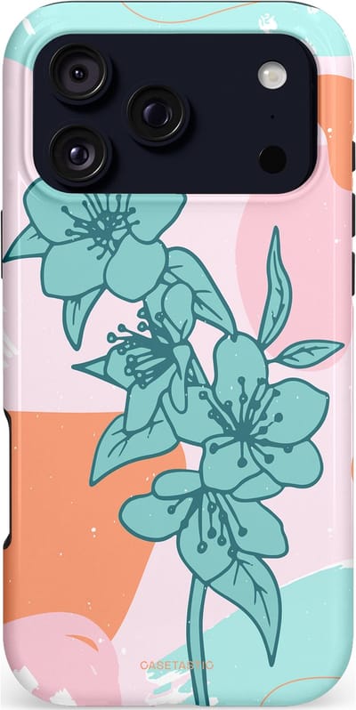 Casetastic hoesje geschikt voor Apple iPhone 17 Pro Max - MagSafe - Dubbellaagse bescherming - Roze Oranje Turqoise Bloemen Modern - Fashion Case - Mintgroen Perzik Lichtroze