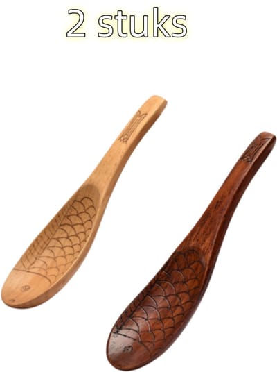 2-delige set - Lepel - Visvormige houten lepel - Houten lepel - Geschikt voor huishoudelijk gebruik als kruidenlepel - 15,5 cm * 4,2 cm - Houtkleur