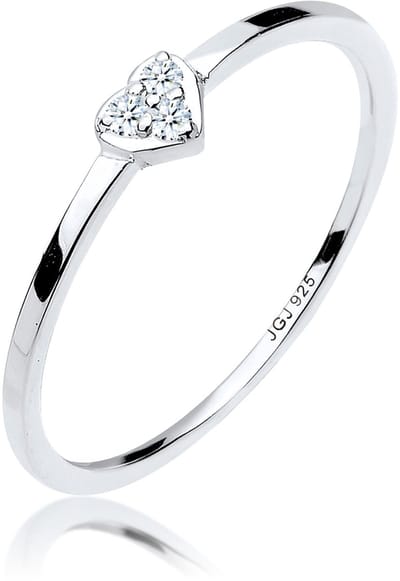 Elli PREMIUM - Ring - Dames eenzaam hart symbool met diamant (0.04 ct.) in 925 sterling zilver - Dames