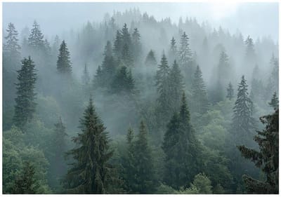 WALLARENA - Fotobehang - 150x105 cm - 3D natuur met bomen in de mist voor slaapkamer en woonkamer