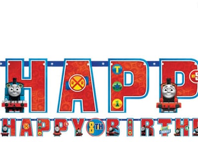 Thomas de Trein - Thomas de Stoomlocomotief - Happy Birthday slinger - XL formaat - 320cm - Leeftijd aanpasbaar.