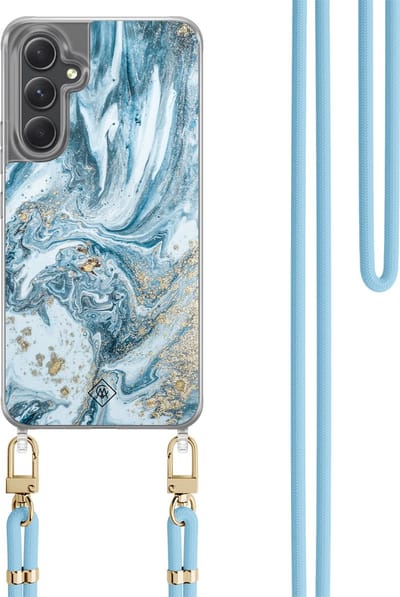 Casimoda® hoesje met koord - Geschikt voor Samsung A34 - Marble Sea - Afneembaar koord - TPU/polycarbonaat - Blauw