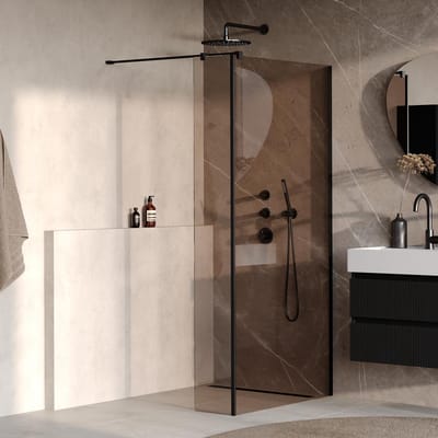 Brauer Oblivion - Inloopdouche - Brons Glas - 90 x 200 cm - met Zijwand 30 cm - incl. Glascoating - Mat Zwart